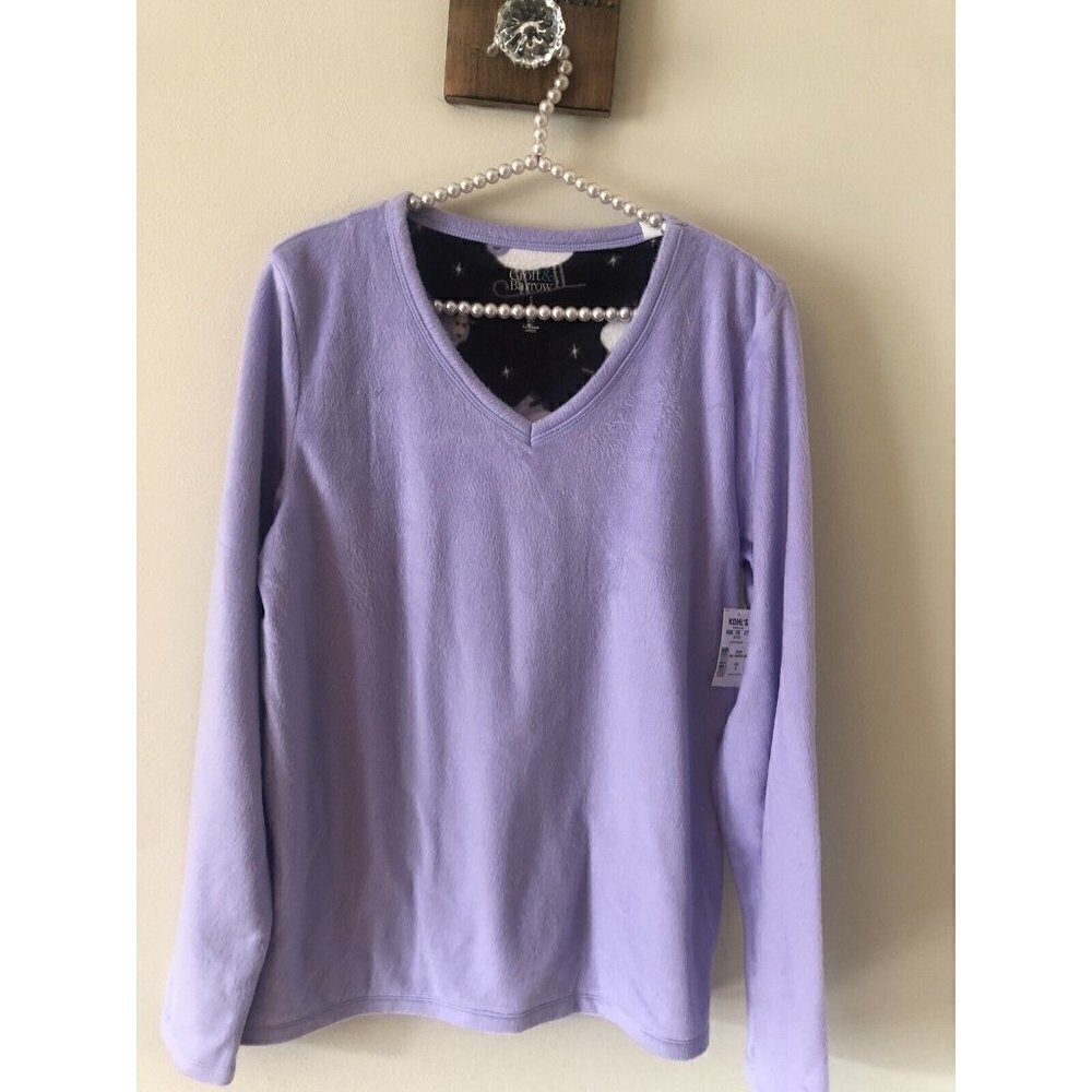 NWT Croft & Barrow Intimates Size Small Purple V-Neck Faux Fur Fleece Top